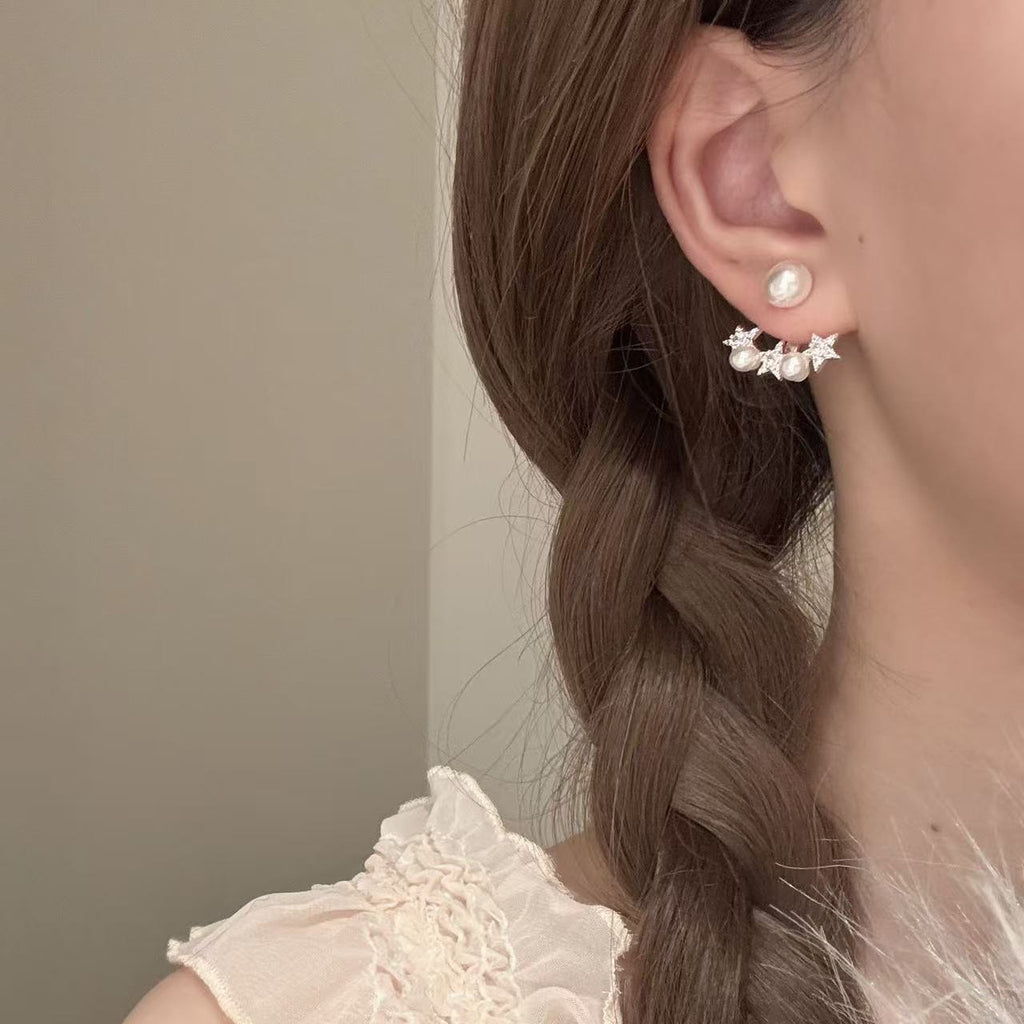 Sweet Star Pearl Stud Earrings, Luxury Elegant Versatile Ear Jewelry, Delicate Gentle Style Earrings for Women