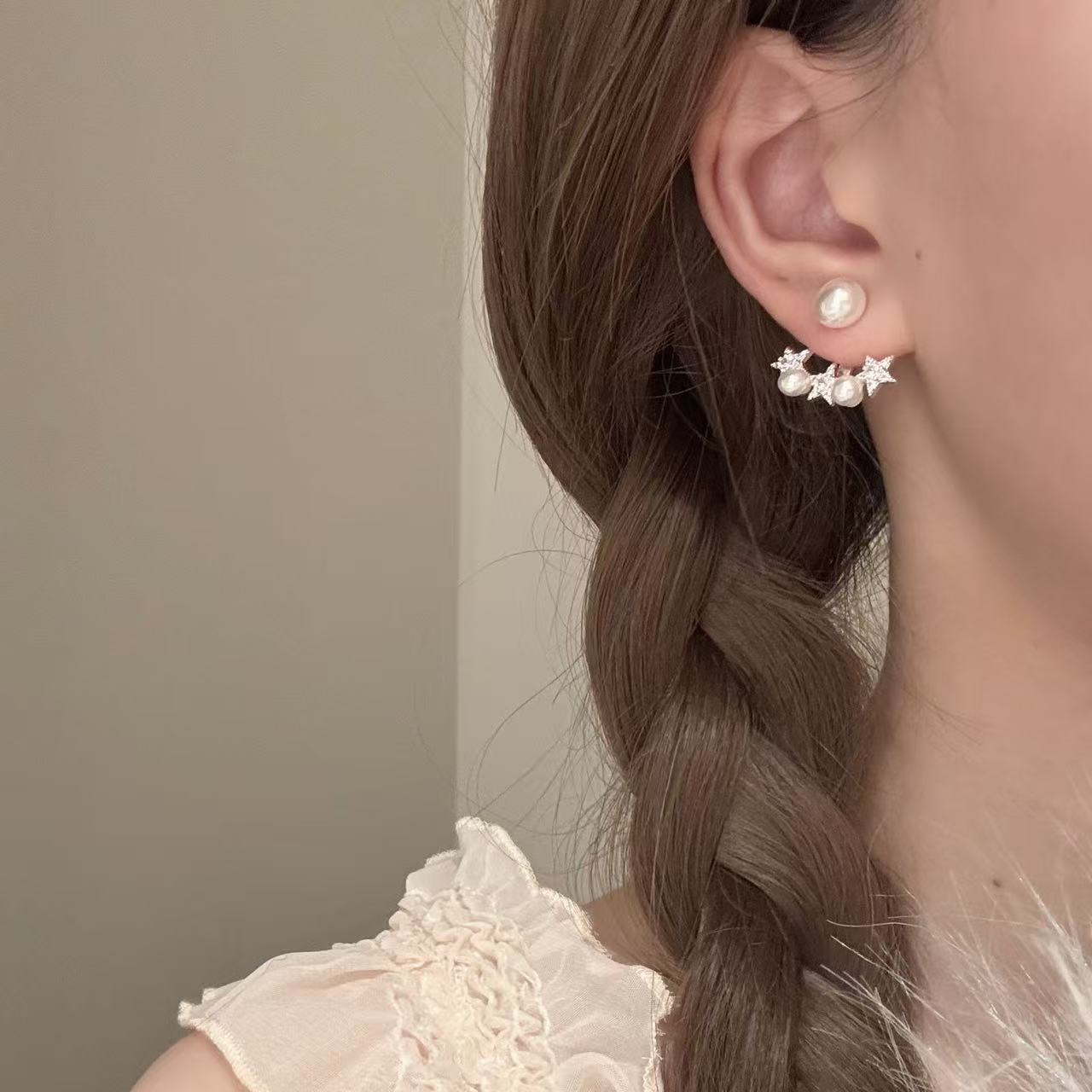Sweet Star Pearl Stud Earrings, Luxury Elegant Versatile Ear Jewelry, Delicate Gentle Style Earrings for Women