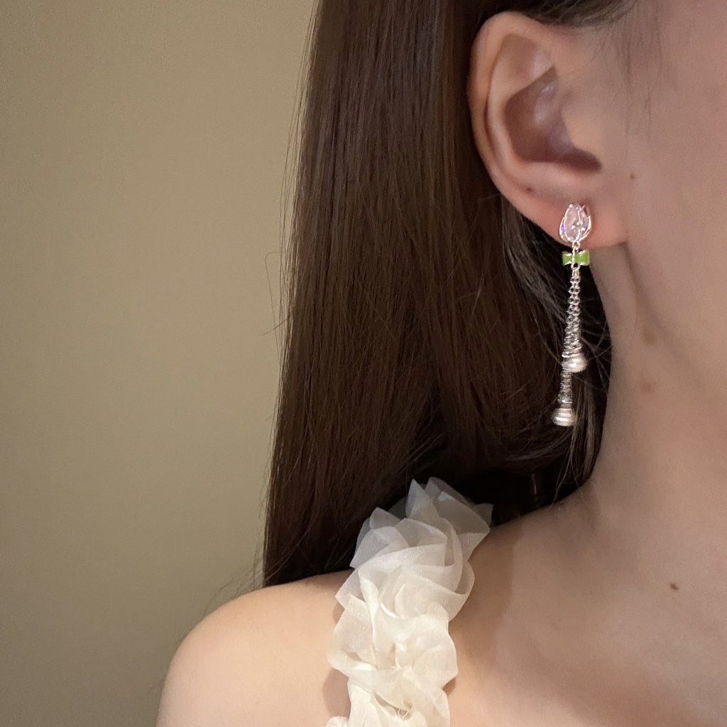 Tulip Pearl Tassel Stud Earrings, Luxury Niche S925 Silver Needle Earrings, Exquisite All-match Ear Jewelry for Spring Outing