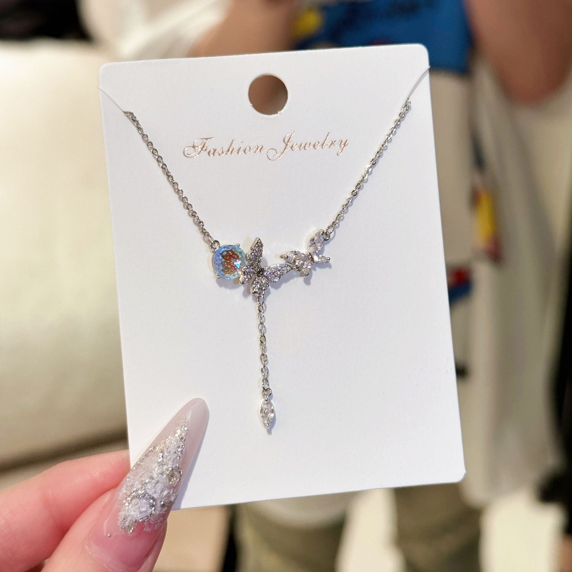 Korean Style Butterfly Necklace with Aquamarine, Minimalist Luxury Clavicle Chain, Niche Versatile Jewelry for Women