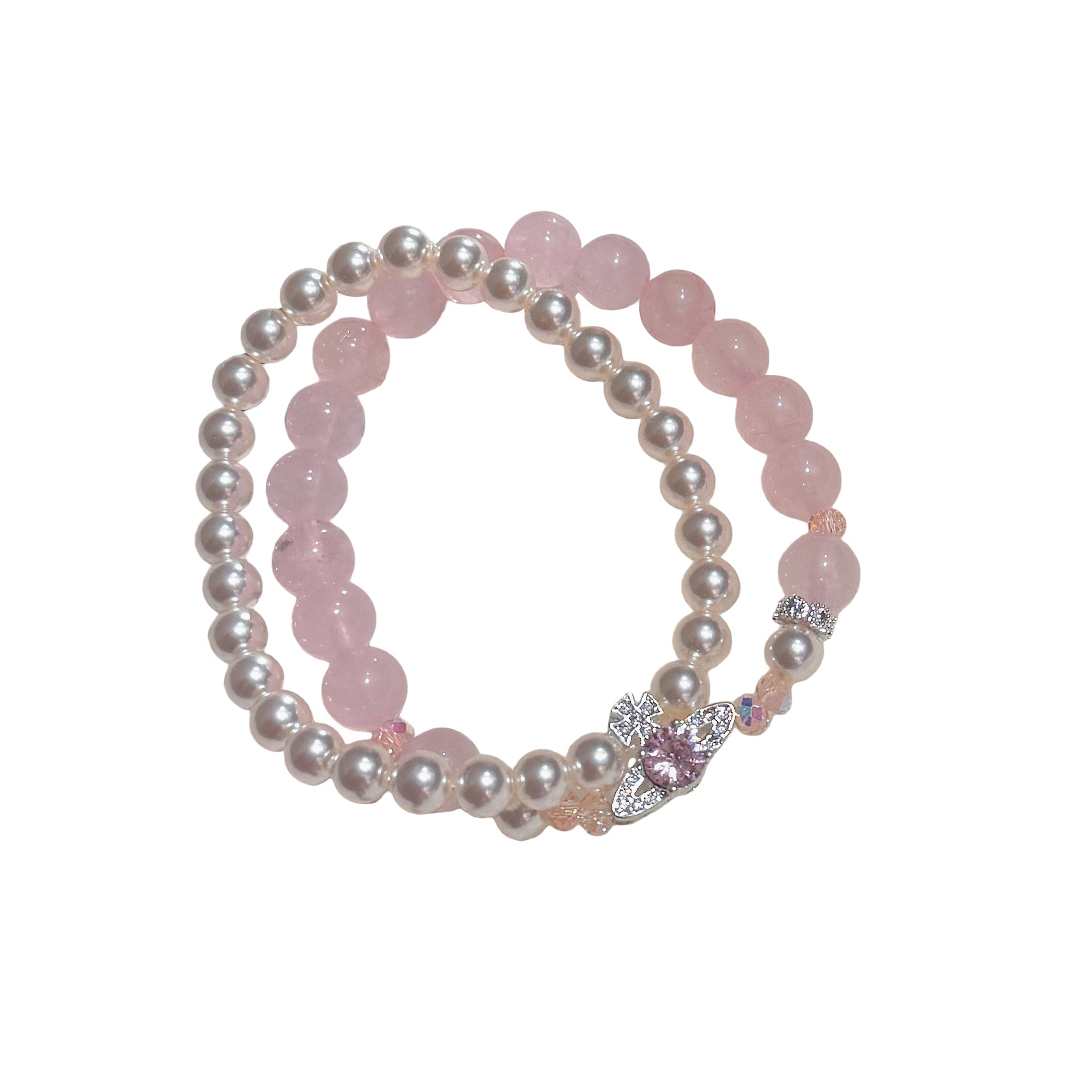 Pink Pearl Crystal Fashion Bracelet, Elegant Luxury Sweet Daily Women Bracelet