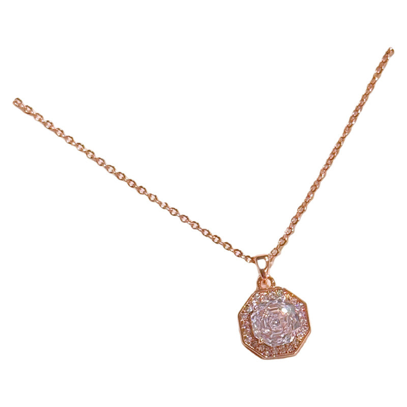 Octagon Geometric Pendant Necklace, Minimal Luxury Niche Clavicle Chain, Elegant Versatile Fashion Jewelry
