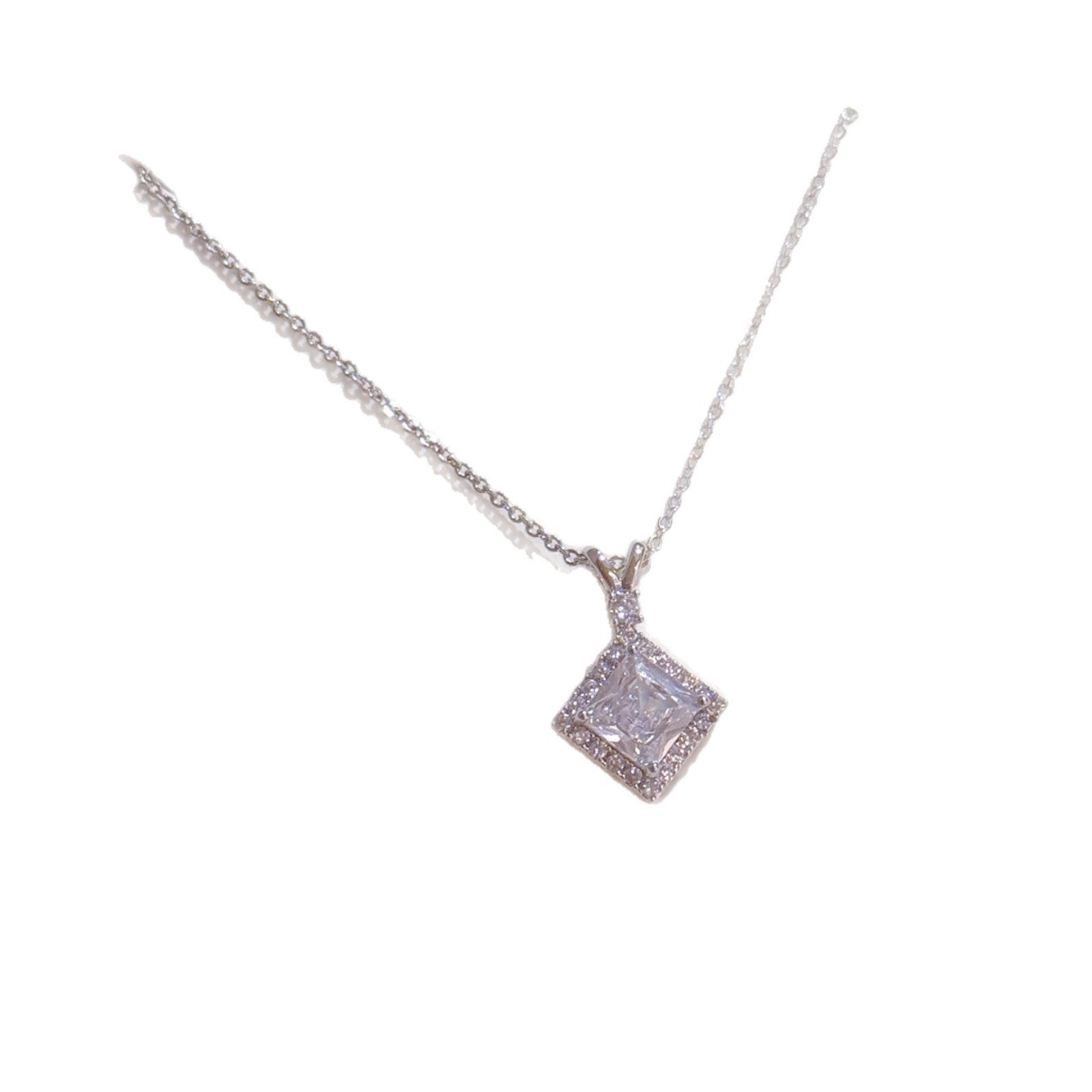 Geometric Square Clavicle Chain, Full Zircon Super Shiny Necklace, Luxury Niche Elegant Valentine's Day Gift Jewelry 五大卖点