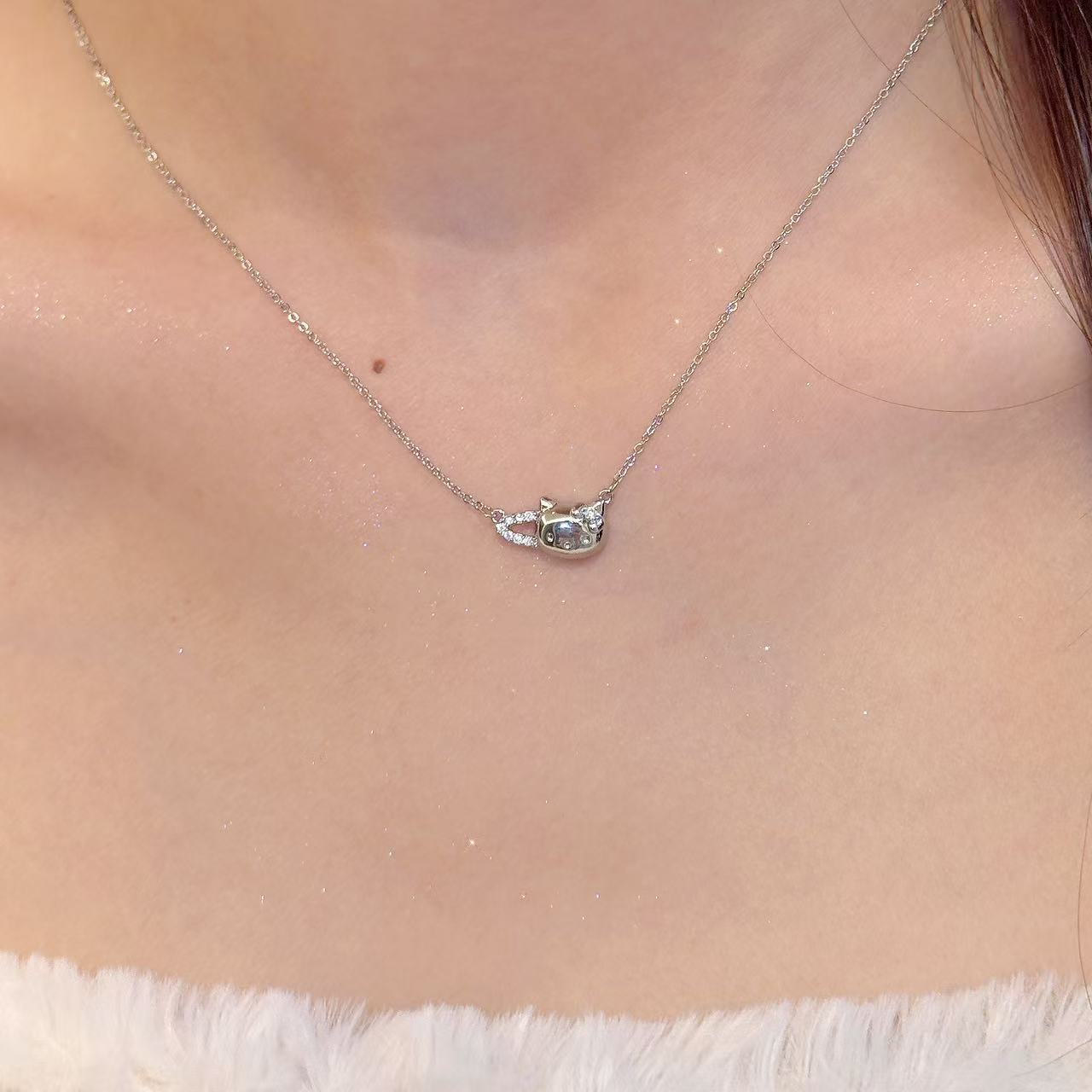Cat Pendant Clavicle Necklace, Lovely Sweet Lightweight Elegant All-match Daily Wear Jewelry