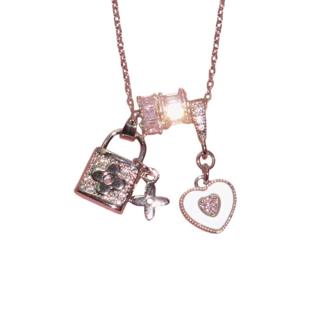 Fairy Sweet Heart Necklace Elegant French Style Luxury Women Gift Neck Chain