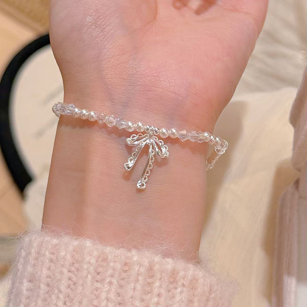 Women Classic Pearl Beaded Bracelets Chic Bow Design Niche High-end Fresh Sweet Delicate Versatile Daily Wrist Jewelry