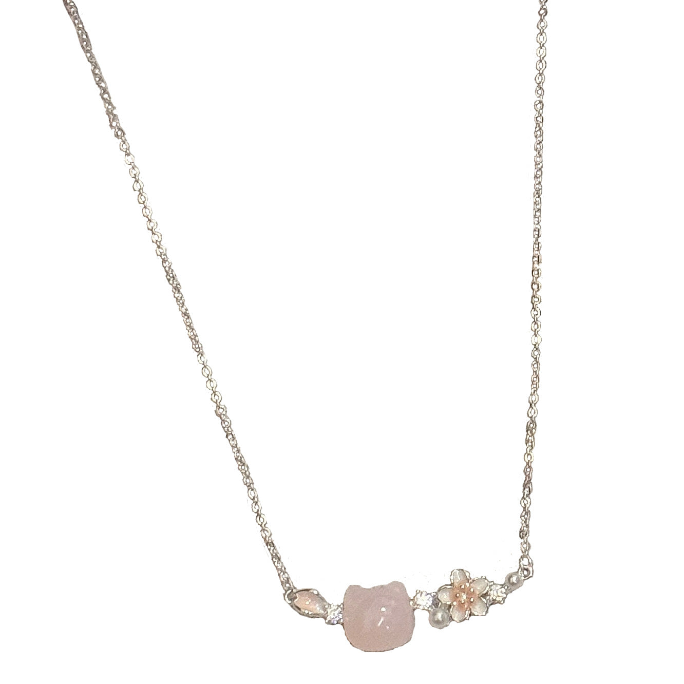 New Arrival Spring Floral Pink Cat Necklace Niche High Grade Delicate Clavicle Chain Versatile Women Fashion Accessories