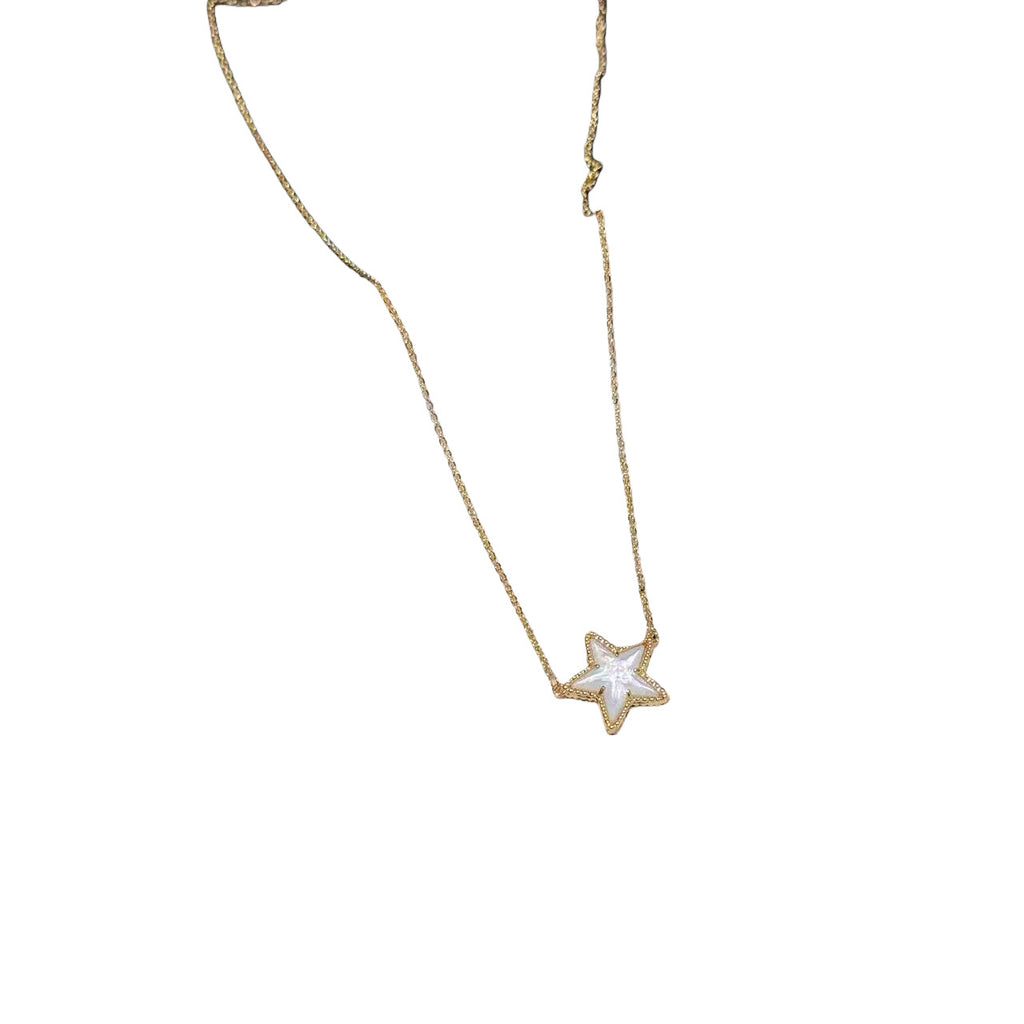 Star Pendant Necklace, Natural White Shell Inlaid Zircon Clavicle Chain