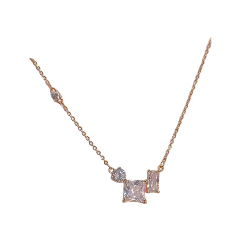 Shiny Sugar Cube Pendant Necklace, Elegant Gentle Luxury Daily Clavicle Chain