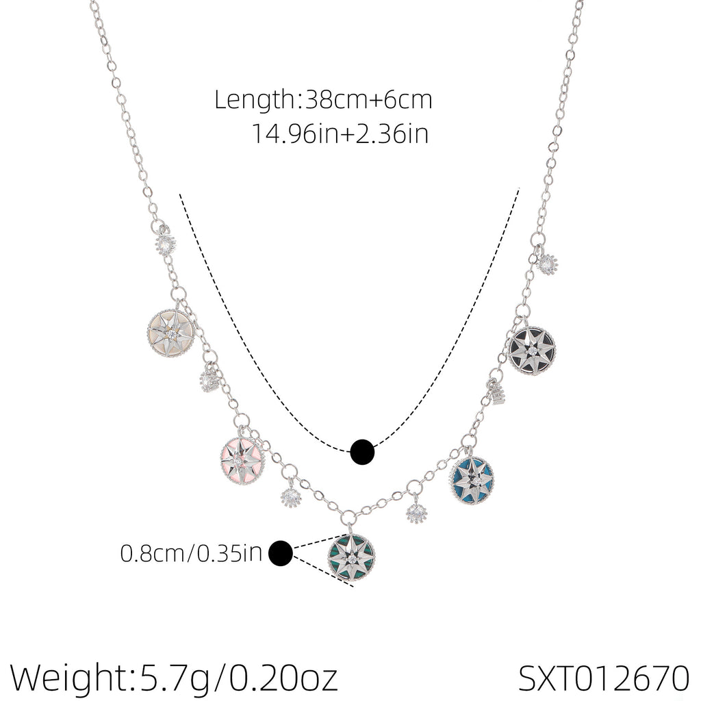 Color Zircon White Shell Eight Pointed Star Collarbone Necklace Women Luxury Jewelry