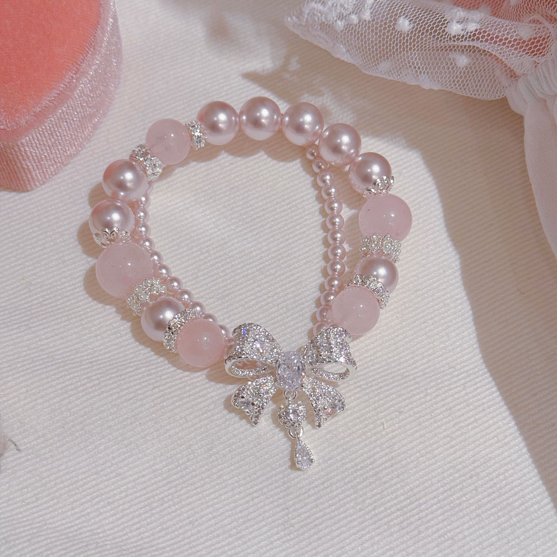 Bow Crystal Pearl Bracelet Elegant Sweet Luxury Versatile Women Hand Accessories