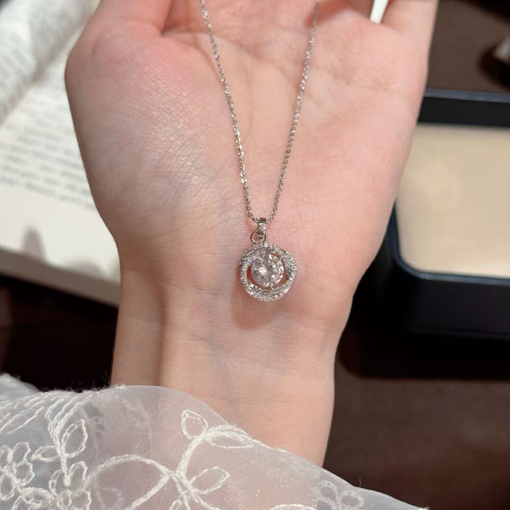 Circular Shiny Zircon Necklace, Luxury Niche Clavicle Chain, Minimalist Exquisite Versatile Daily Women Pendant