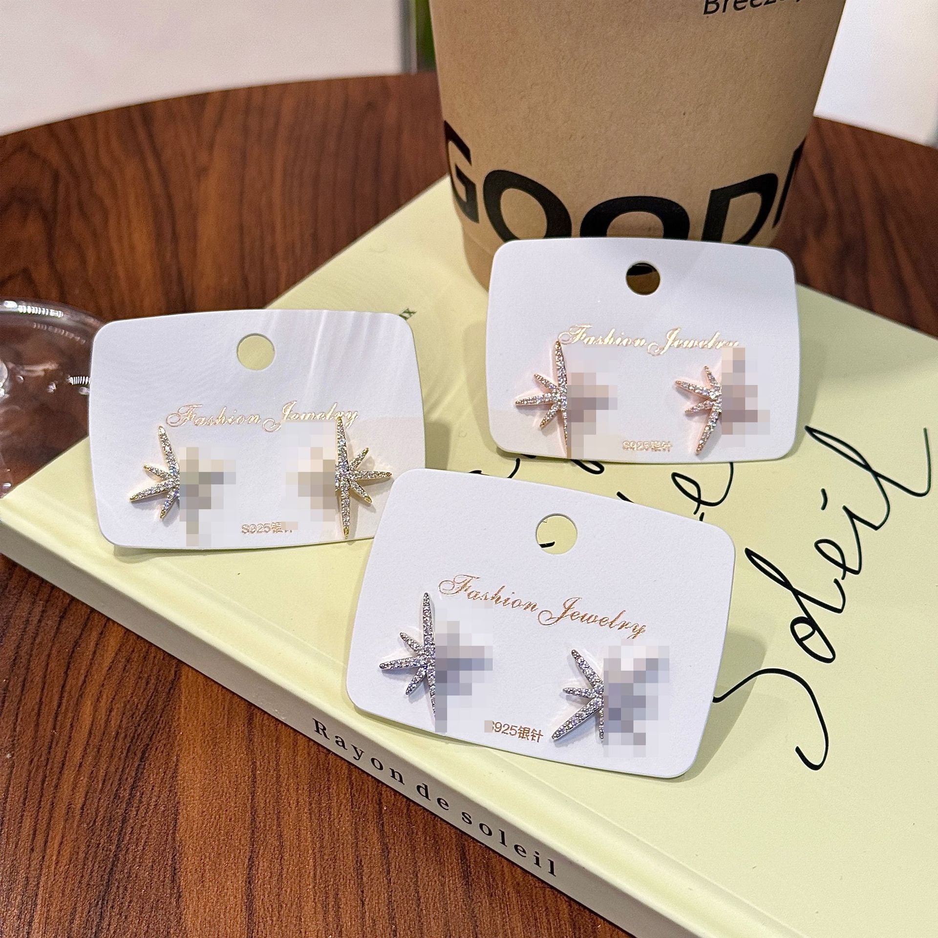 Eight Pointed Star Micro Inlaid Earrings, Luxury Temperament Daily Women Stud Earrings