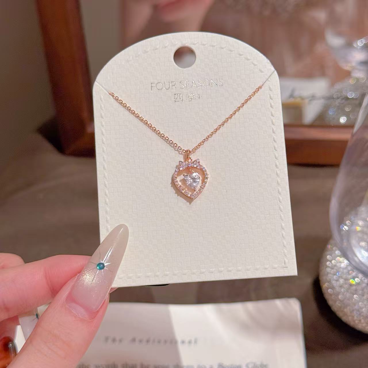 Sweet Heart Bow Necklace, Niche Luxury Shiny Zircon Clavicle Chain, Girly Elegant Fashion Neck Jewelry for Women