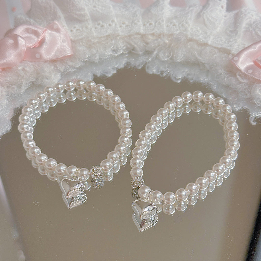Elegant Heart Pearl Bracelet, Sweet Luxury Daily Women Wrist Chain
