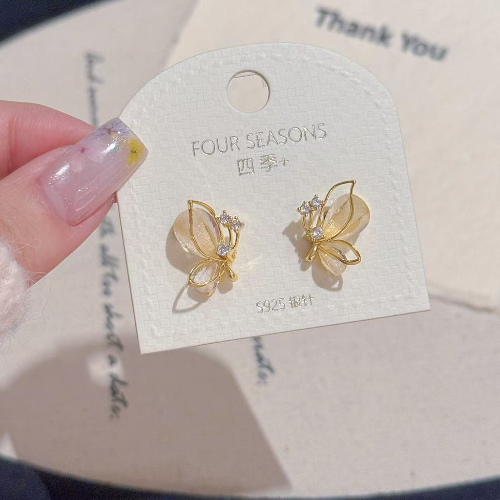 Custom Butterfly Stud Earrings, Luxury Dainty S925 Sterling Silver Needle, Minimalist Fresh Elegant All-match Ear Jewelry