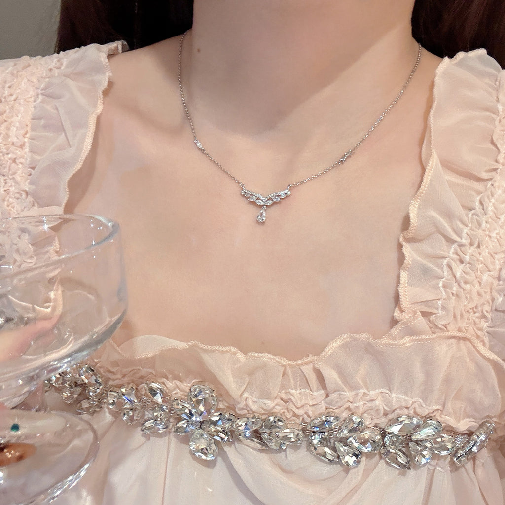 Water Drop Zircon Mermaid Tail Necklace, Elegant Sweet Luxury Daily Women Jewelry