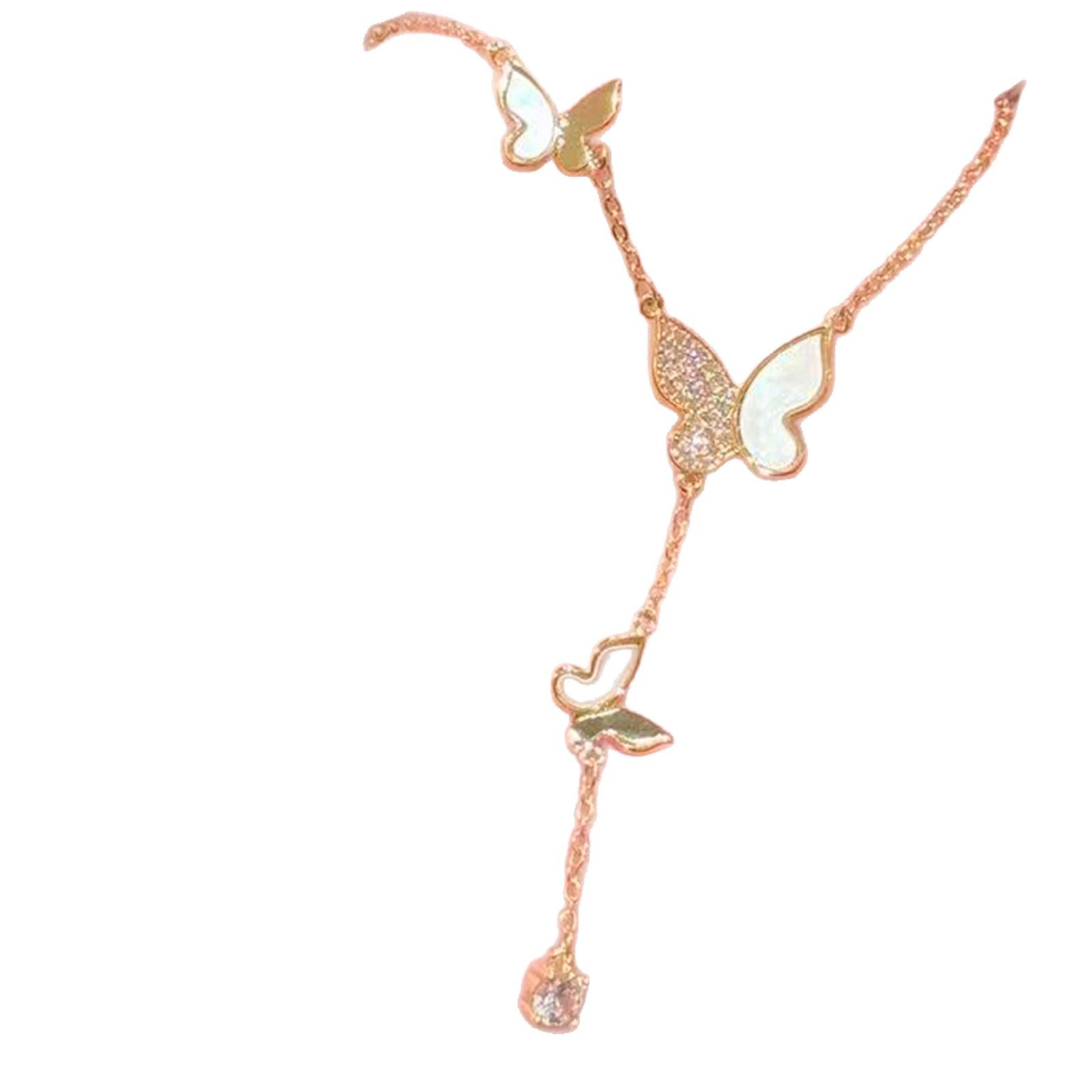 Natural Shell Butterfly Long Necklace Luxury Elegant Women Daily Neck Jewelry