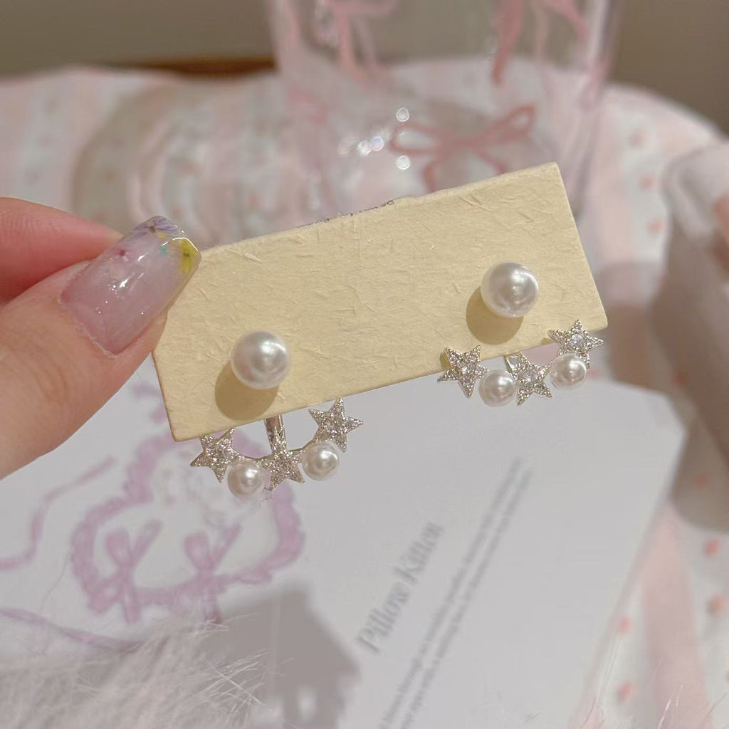 Sweet Star Pearl Stud Earrings, Luxury Elegant Versatile Ear Jewelry, Delicate Gentle Style Earrings for Women