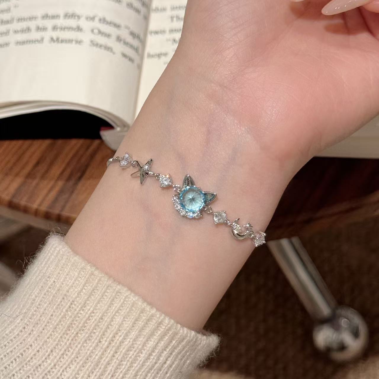 Korean Style Cute Cat Zircon Adjustable Bracelet, Delicate Light Luxury Fashion Hand Jewelry, Best Gift for Best Friend