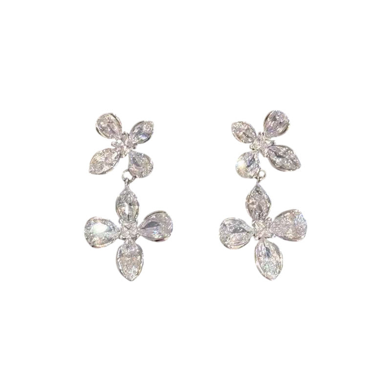 Floral Drop Dangle Earrings with S925 Sterling Silver Posts, Luxury Dainty Sweet Elegant All-match Stud Earrings