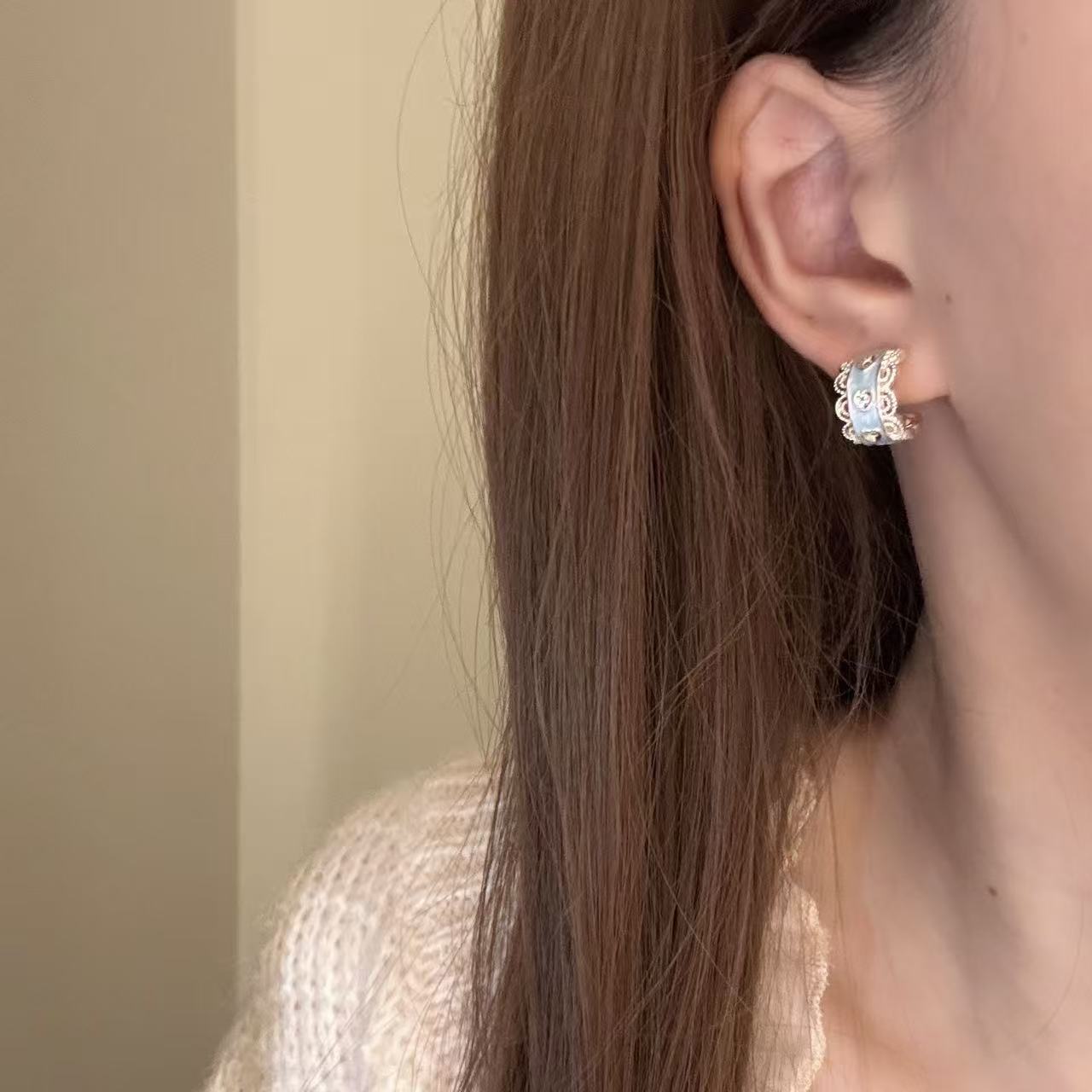Sweet Lace Heart Earrings, Luxury Elegant Fresh Summer Stud Earrings, Exquisite Sweet Temperament Ear Jewelry