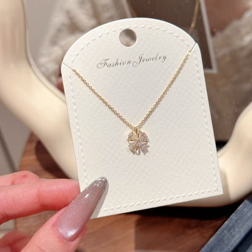 Lucky Four Leaf Flower Necklace, Wealth Blessing Fashion Clavicle Chain, Luxury Elegant Delicate All-match New Year Jewelry
