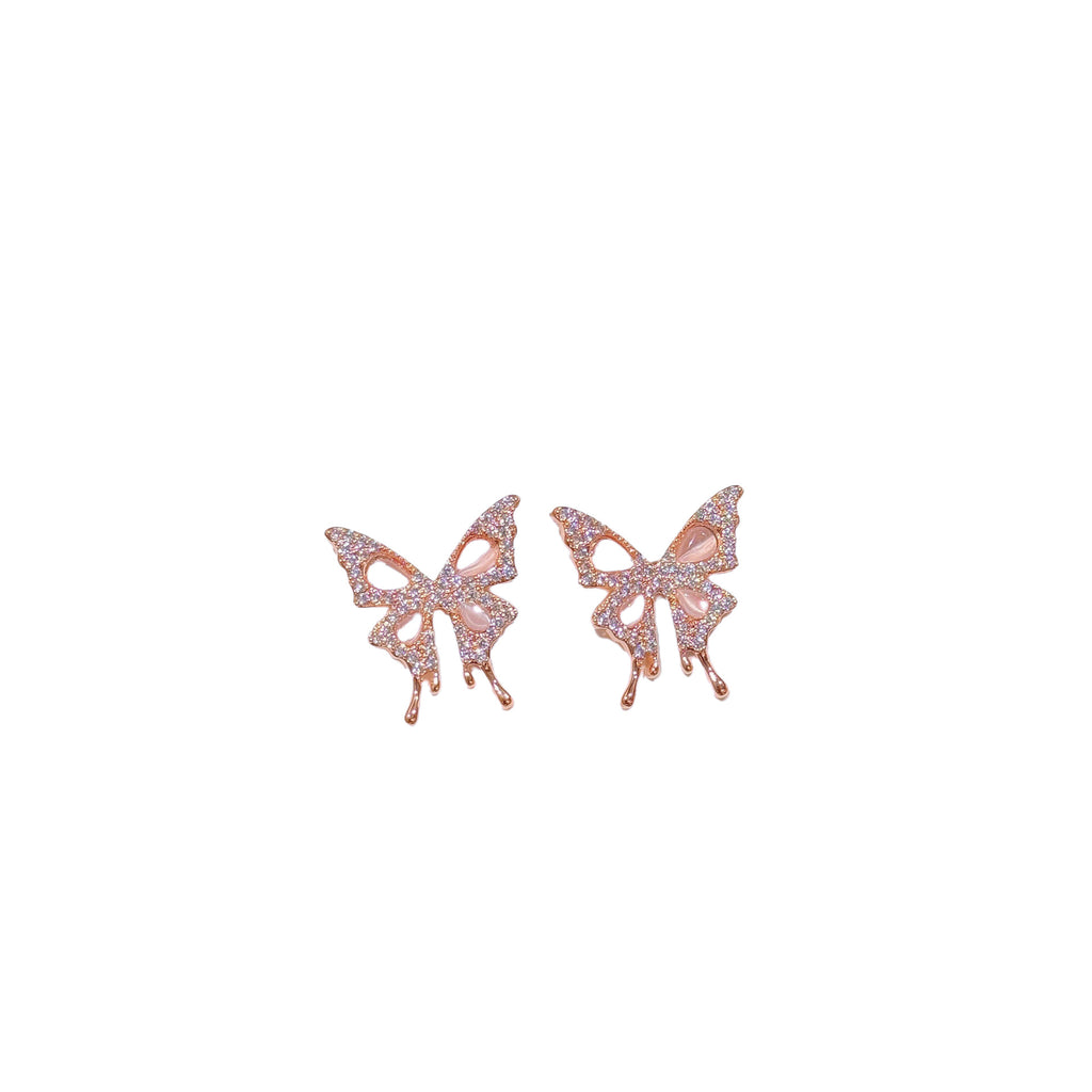 Moonlight Butterfly Stud Earrings, Vivid Cat's Eye Stone 925 Silver Earrings, Luxury Elegant Atmosphere Exquisite Temperament Ear Jewelry