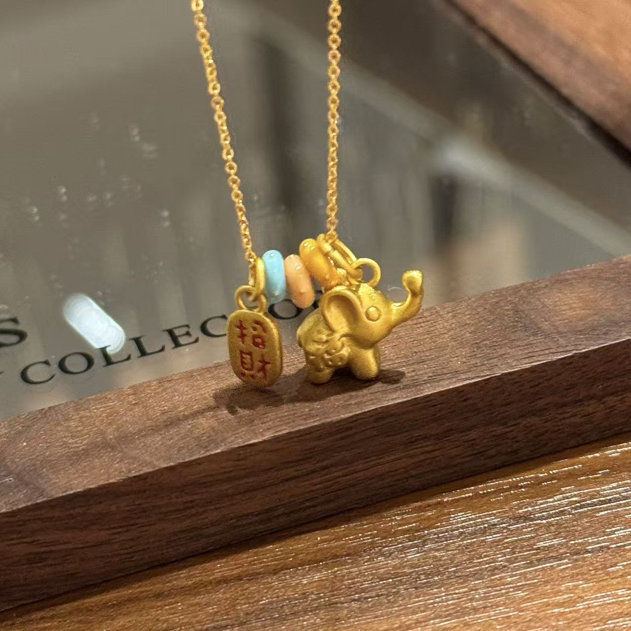 Golden Shovel Sand Gold Necklace, Non-fading Chinese Style Daily Neck Chain