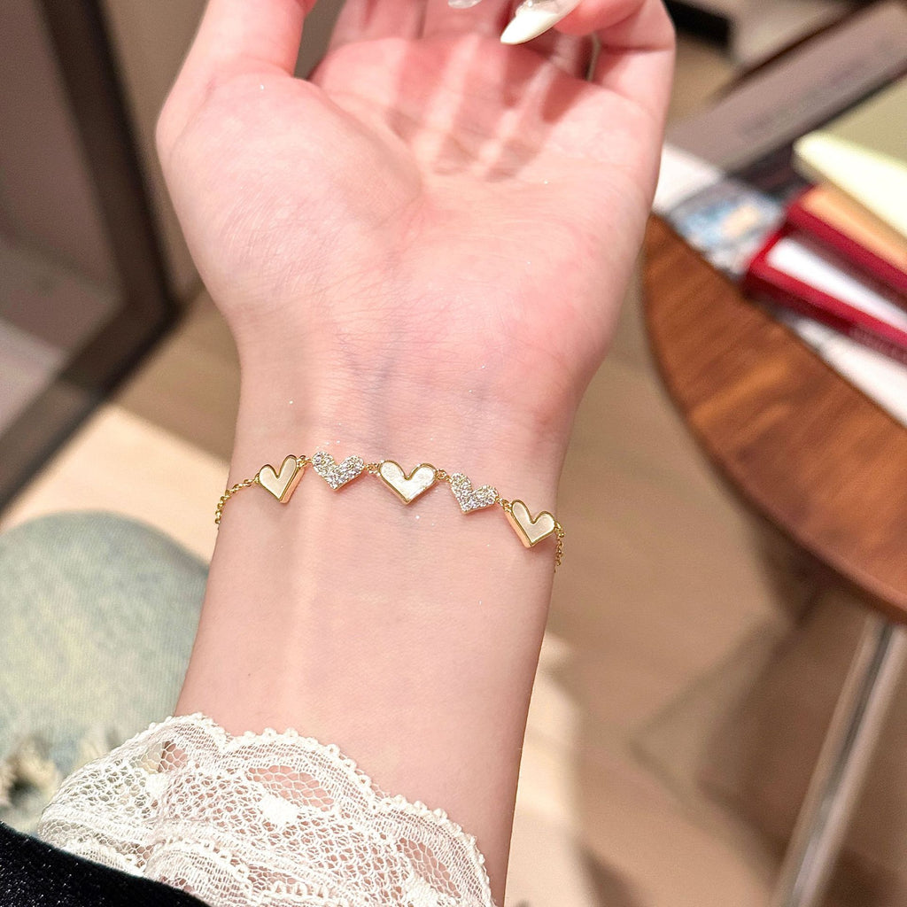 Korean Style Shell Heart Bracelet, Retro Design Luxury Niche Elegant Hand Jewelry