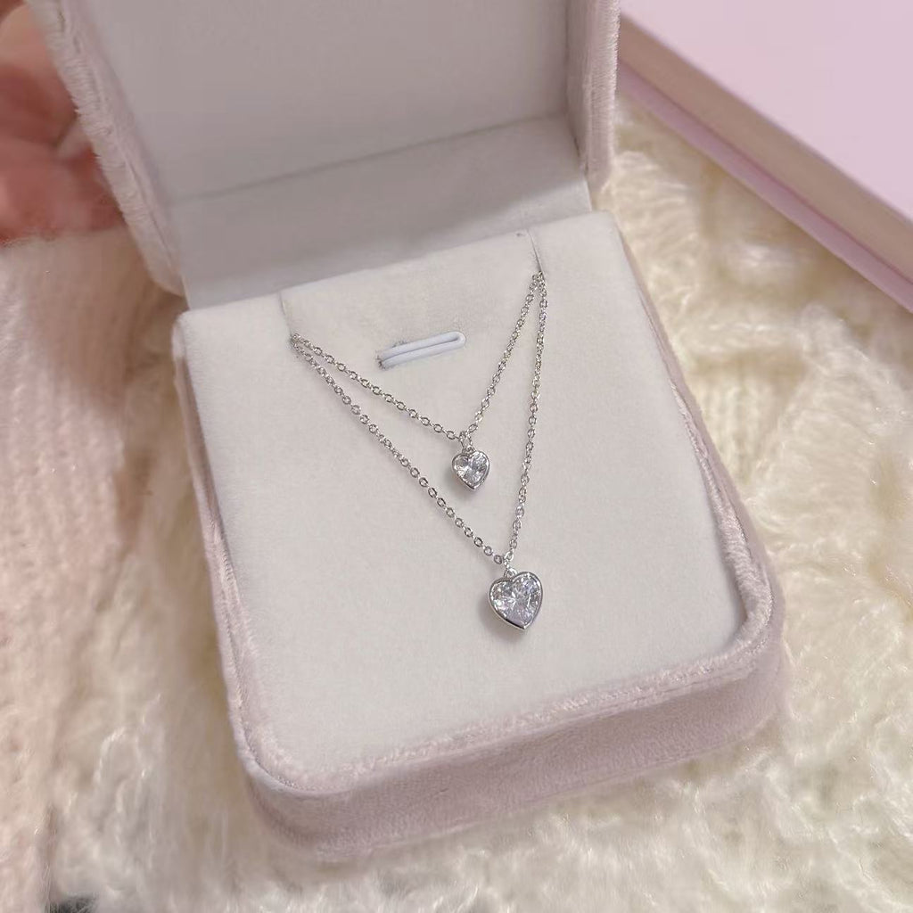 Double Layer Heart Necklace, Sweet Delicate Clavicle Chain, Luxury Niche High Grade Elegant Temperament Pendant Necklace