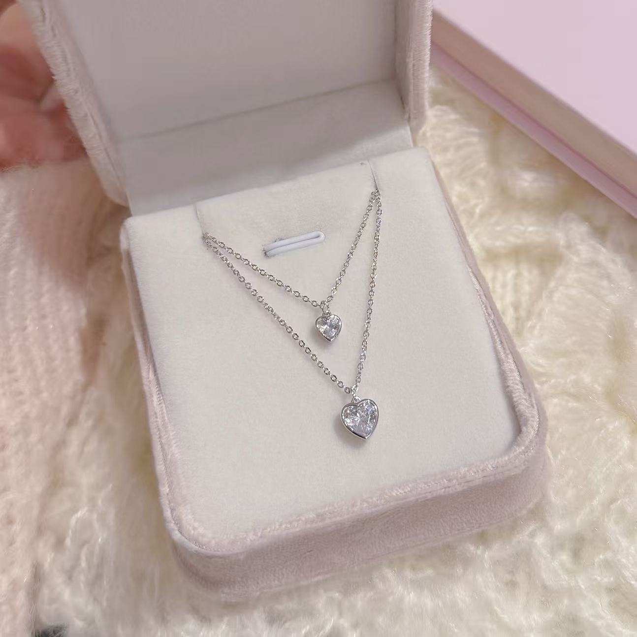 Double Layer Heart Necklace, Sweet Delicate Clavicle Chain, Luxury Niche High Grade Elegant Temperament Pendant Necklace