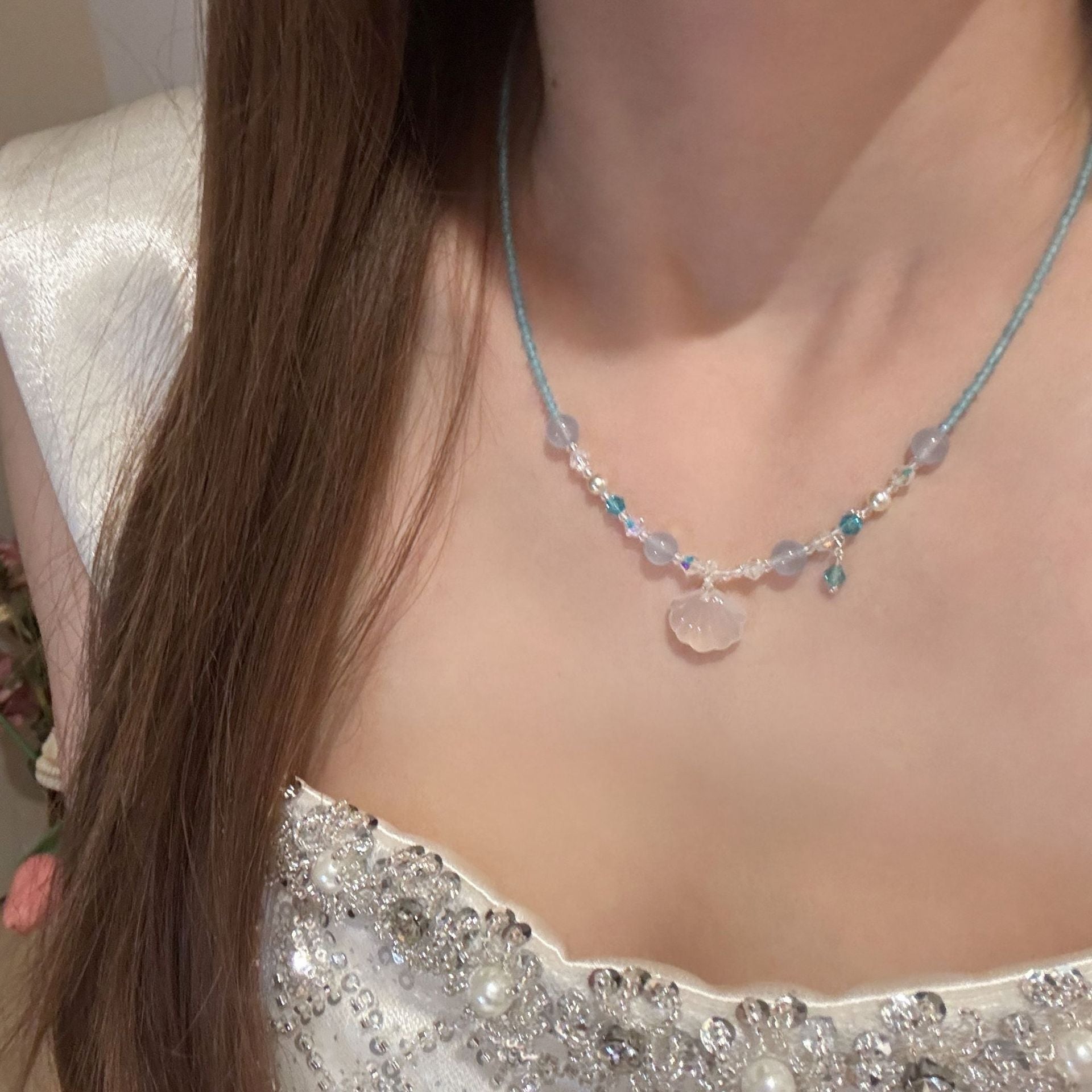 Women Chalcedony Shell Necklace, High Grade Atmospheric Elegant All-match Daily Wear Fashion Neck Ornament
