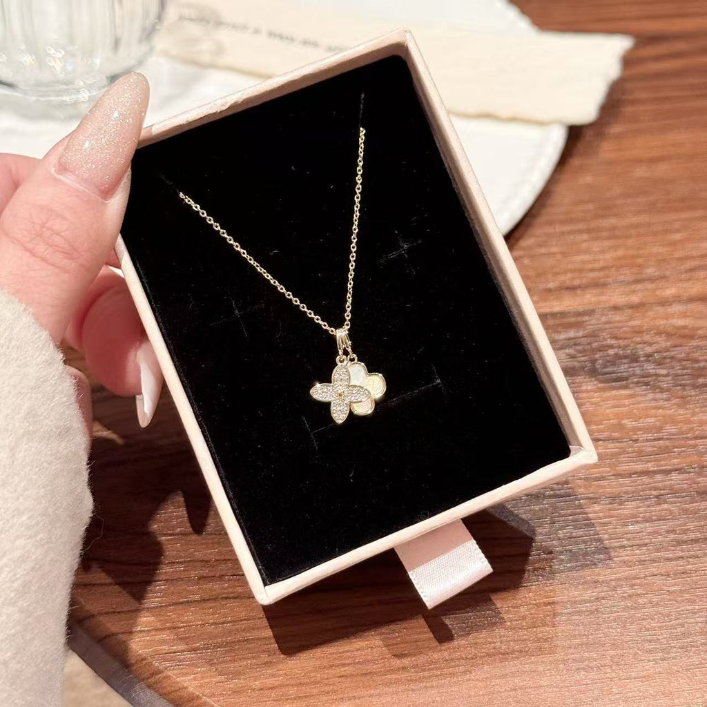 Korean Style Double Four Leaf Clover Necklace, Luxury Niche Elegant Clavicle Chain, Fashion All-match Pendant Necklace