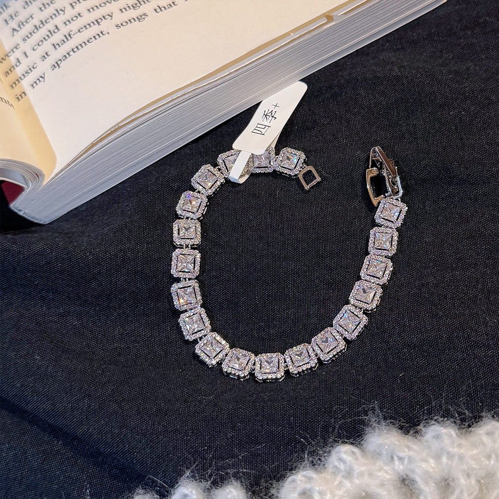 Shiny Cube Zircon Bracelet, Minimalist Luxury Dainty All-match Elegant Women Hand Jewelry