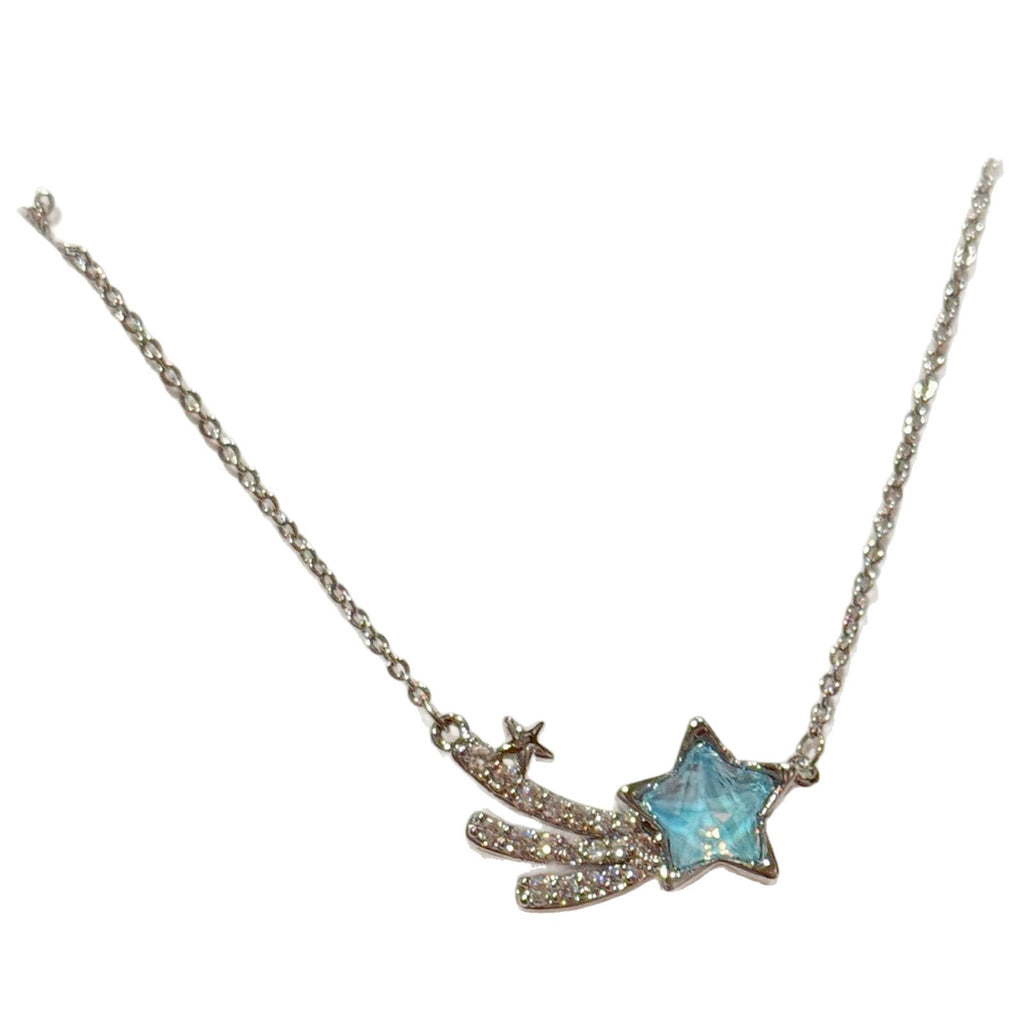 Aquamarine Meteor Necklace, Minimalist Luxury Clavicle Chain, Korean Style Sparkling Zircon Pendant, Sweet College Style Daily Jewelry Gift