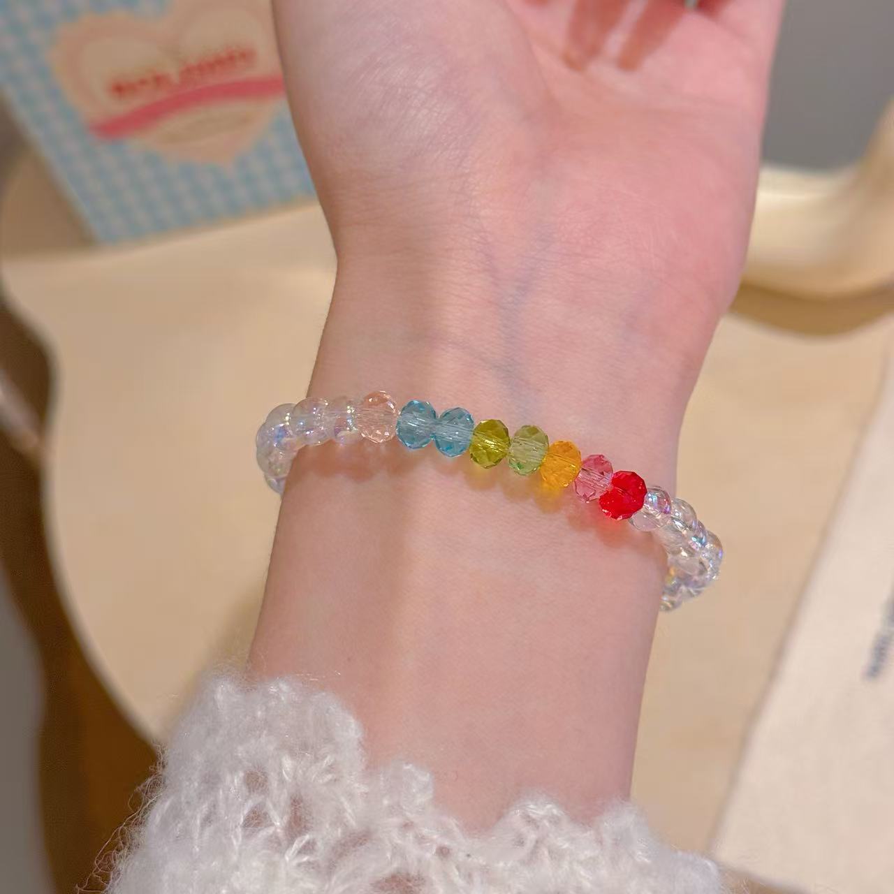 Rainbow Crystal Bubble Bead Bracelet, Sweet Summer Wrist Chain