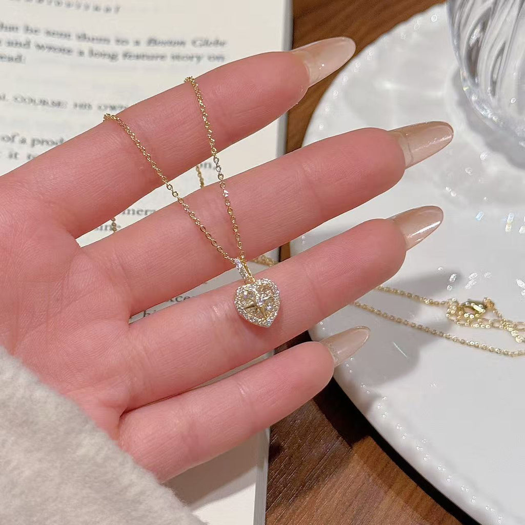 Women Korean Fashion Heart Shaped Necklace Minimalist Fresh Sweet Design Niche High-end Elegant Versatile Clavicle Chain Daily Accessory