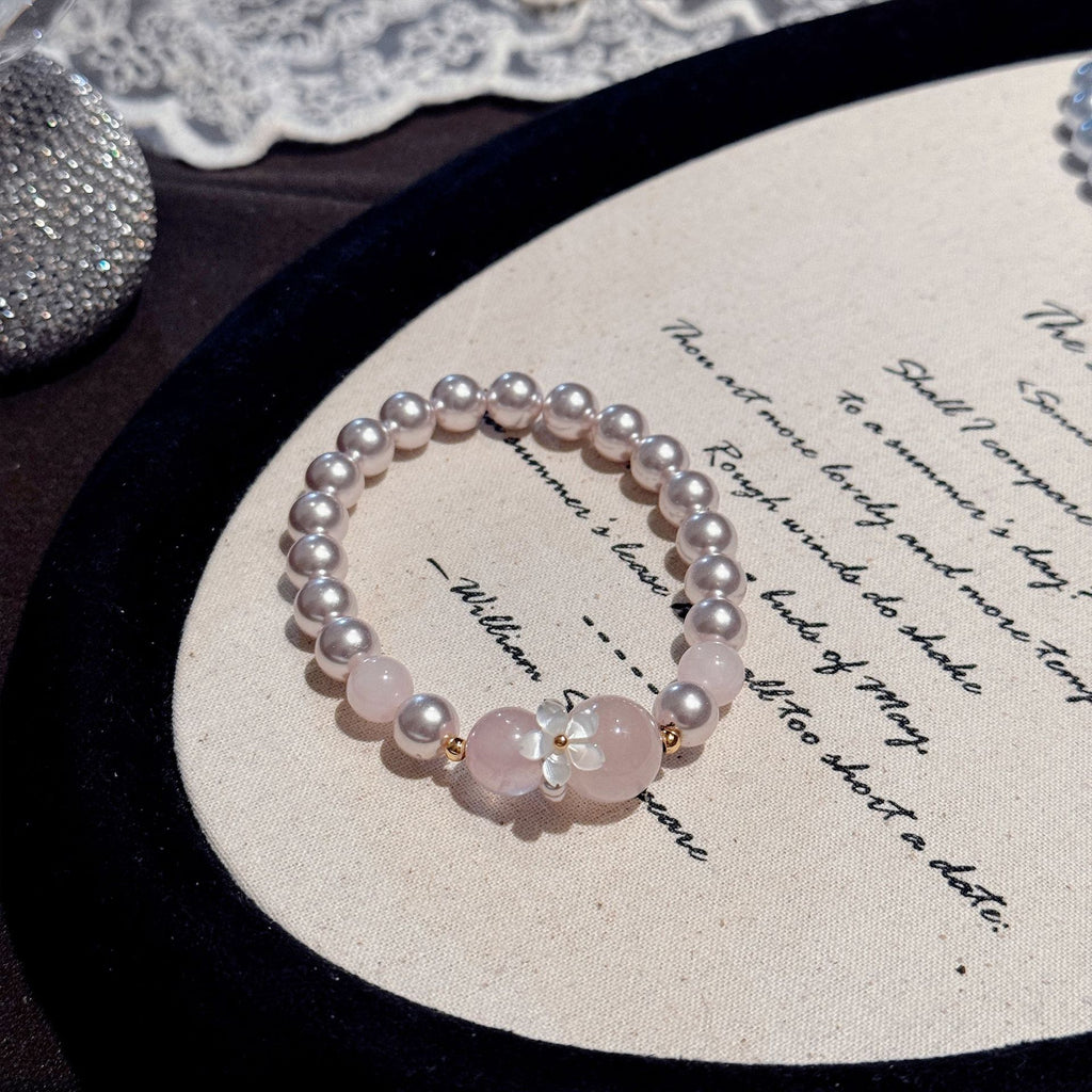 Pearl Flower Bracelet, Natural Shell Bead Luxury Elegant Hand Jewelry, Sweet Exquisite New Spring Bracelet