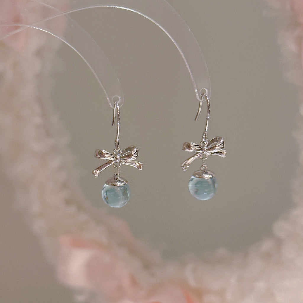 Bow Shaped Glass Dangle Earrings, Elegant Sweet Cool Style Hook Earrings, Luxury Delicate Temperament Jewelry for Women Daily Wear