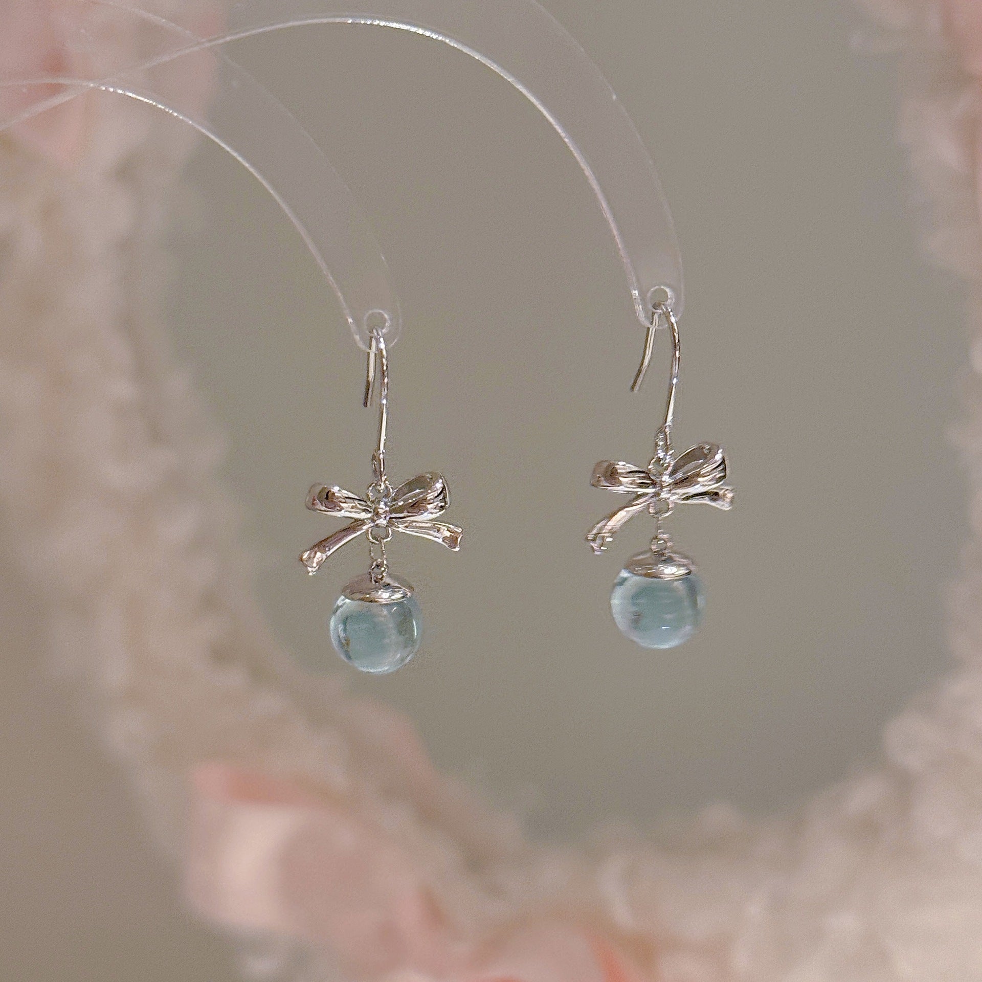 Bow Shaped Glass Dangle Earrings, Elegant Sweet Cool Style Hook Earrings, Luxury Delicate Temperament Jewelry for Women Daily Wear