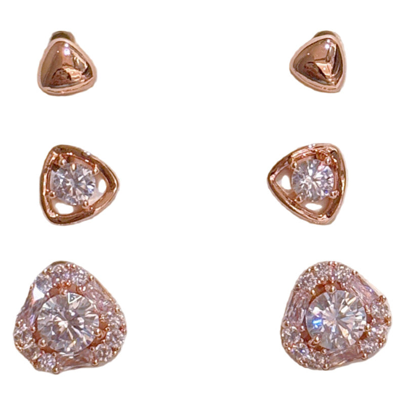 3 Pairs Geometric Triangle Stud Earrings Set, Dainty Shiny Cool Tone Studs, Luxury Minimalist Elegant Versatile Earrings