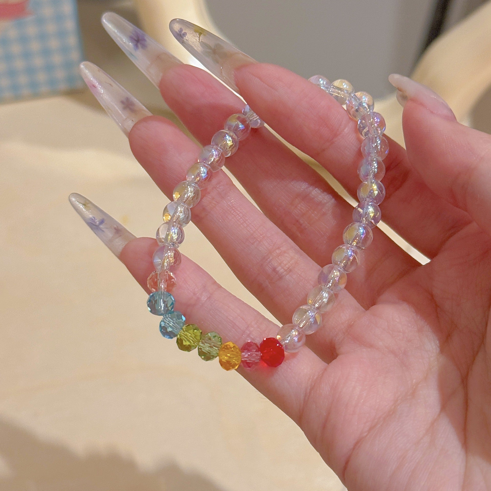 Rainbow Crystal Bubble Bead Bracelet, Sweet Summer Wrist Chain