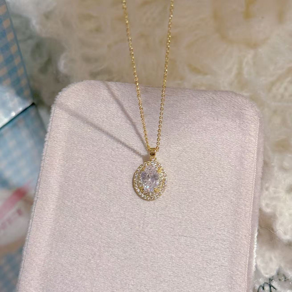 Shiny Geometric Round Pendant Necklace, Niche Luxury Dainty Clavicle Chain, Elegant All-match Daily Jewelry for Women