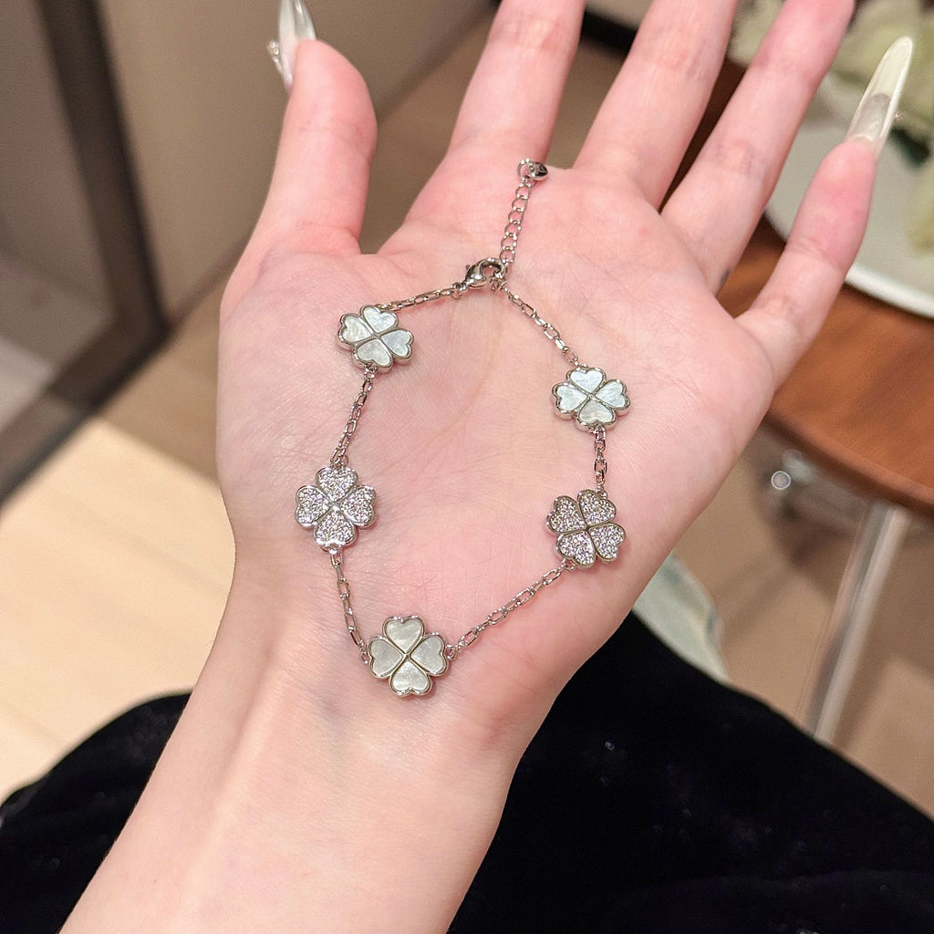 European Minimal Clover Bracelet for Women, Ins Style Shell Inlaid Luxury Jewelry