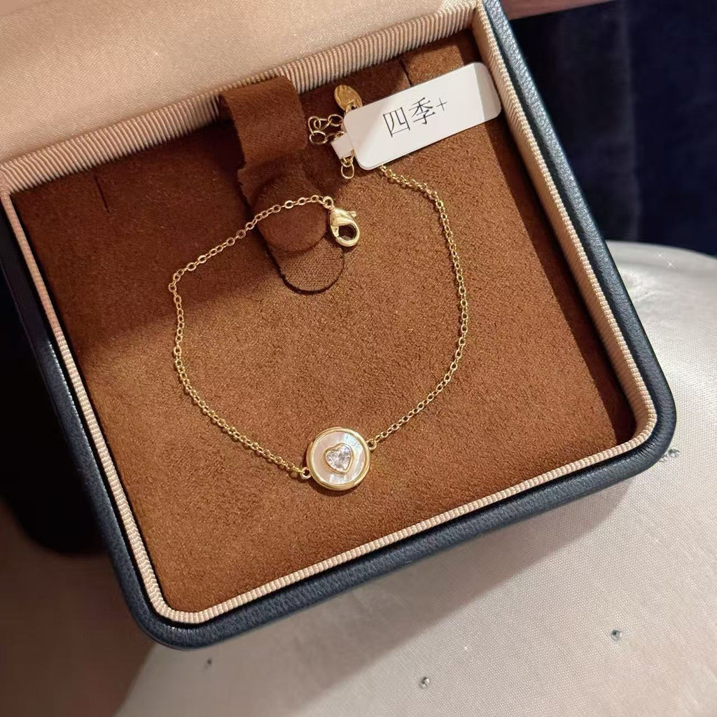 Elegant Natural Shell Necklace Bracelet Set, Geometric Heart Round Design, Dainty Luxury Versatile Jewelry