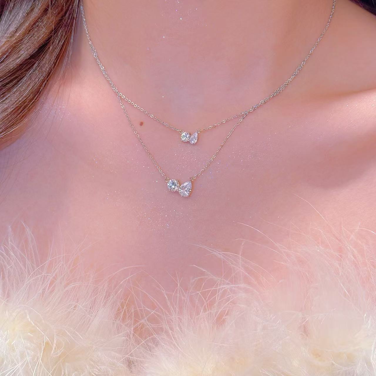 Layered Drop Zircon Necklace, Minimal Niche Clavicle Chain, Luxury Elegant All-match Women Jewelry