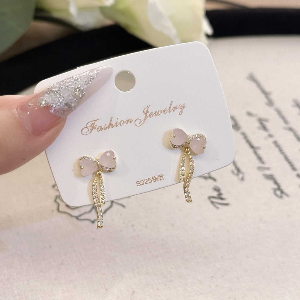 S925 Silver Elegant Bow Knot Minimal Stud Earrings Ladies Daily Earring