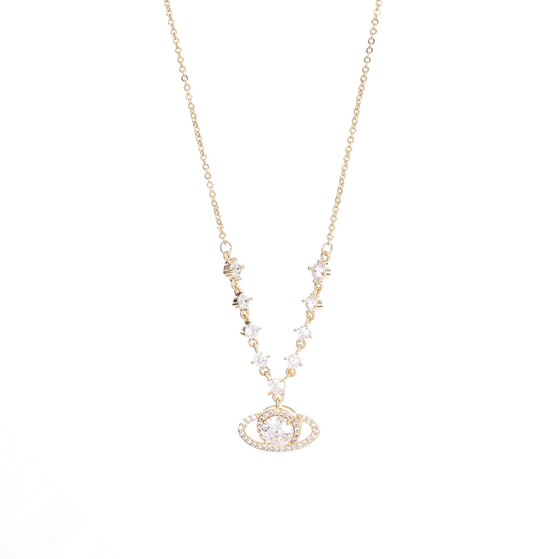 Luxury Saturn Necklace, Natural Zircon Clavicle Chain, Niche Fashion Jewelry