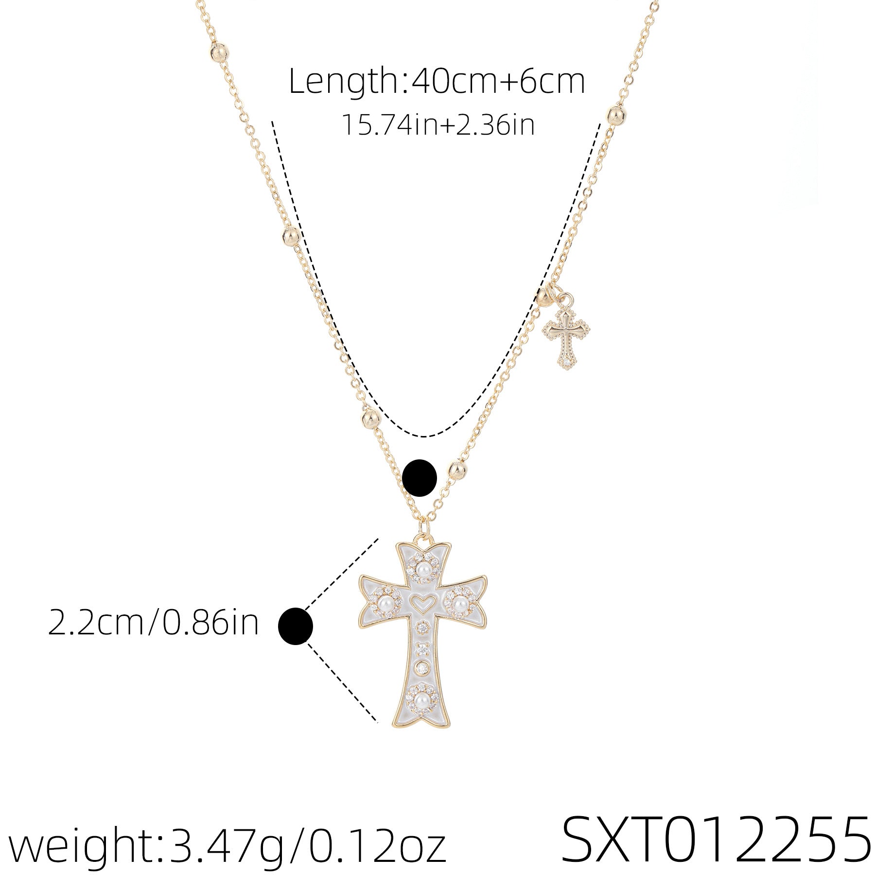 Luxury Heart & Cross Cubic Zirconia Necklace, Dainty Elegant All-Match Stackable Choker Jewelry